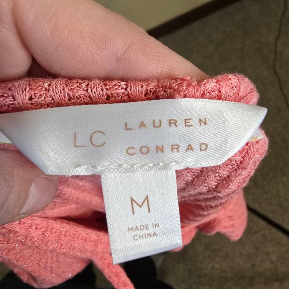 Women's LC Lauren Conrad Pink Shimmer Waffle Knit Hooded Top | Size Medium - Picture 9 of 11